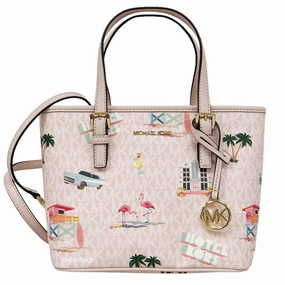 Michael Kors Jet Set XS Carryall Tote Crossbody Light Powder Blush Pink MK Miami - Picture 2 of 5